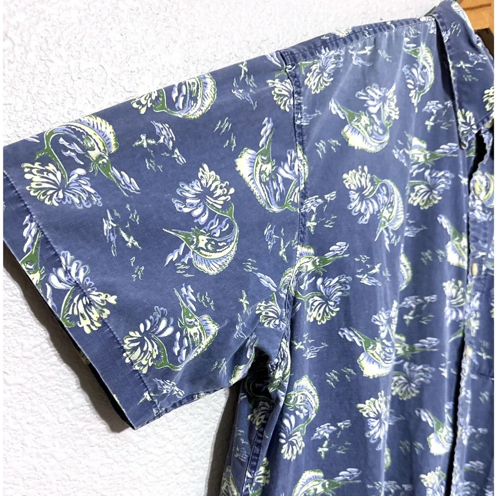 VTG J. Crew Oarsman Blue Marlin Fishing Short Sleeve‎ Camp Shirt Xl Floral Beach